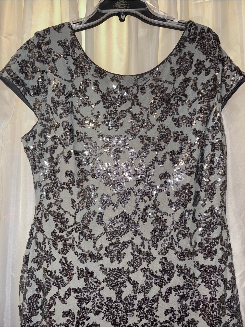 Calvin Klein Sequin Floral Sheath Evening Dress in Silver